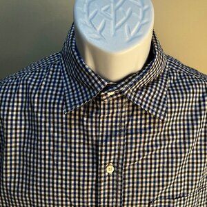 GUSTIN Men's dark blue and white checkered short sleeve shirt XL EUC